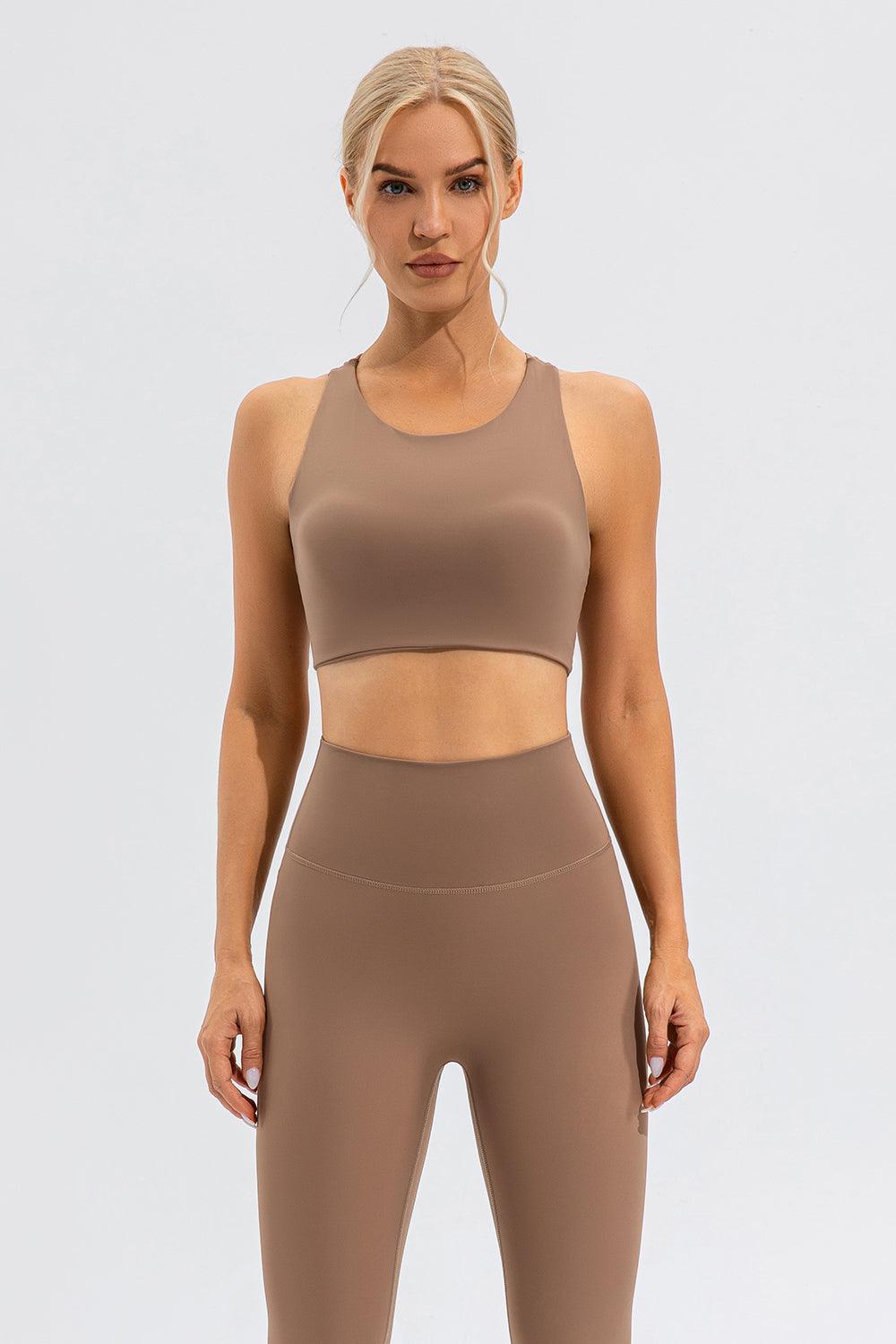 Round Neck Cutout Cropped Active Tank for Women Fitness