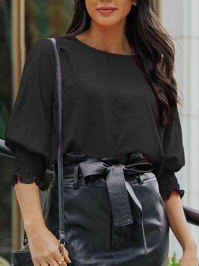 Round Neck Three-Quarter Sleeve Blouse for Women Fashion - Selvanelle