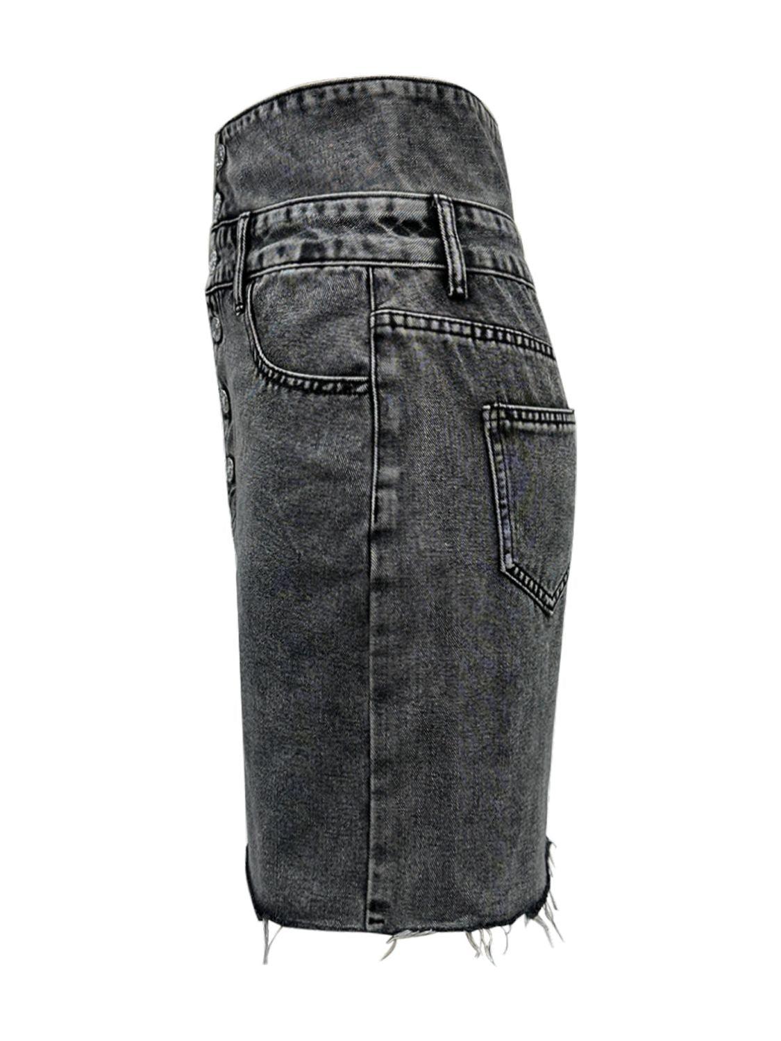 Raw Hem High Waist Denim Skirt for Trendy Casual Style