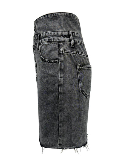 Raw Hem High Waist Denim Skirt for Trendy Casual Style - Selvanelle