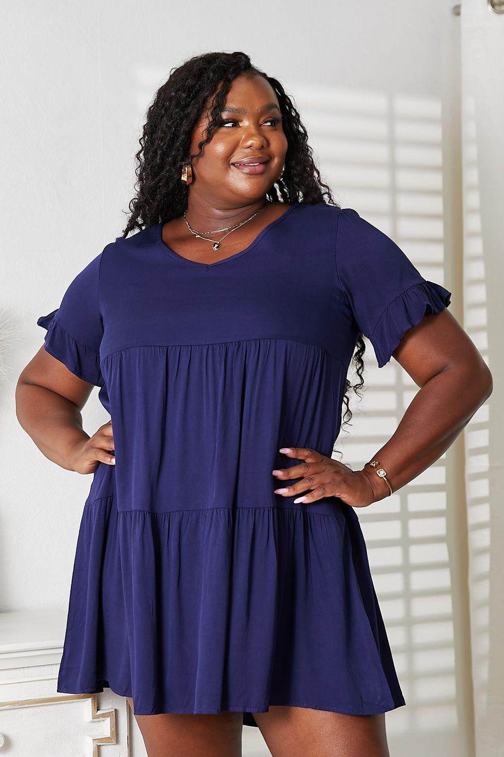 Mandy V-Neck Flounce Sleeve Tiered Dress for All Occasions - Selvanelle