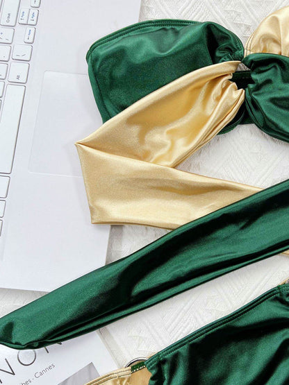 Two-Tone Ring Detail Tied Bikini Set - Selvanelle