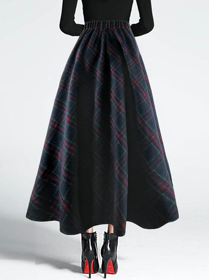 Plaid Elastic Waist Midi Skirt for Women in Various Sizes - Selvanelle