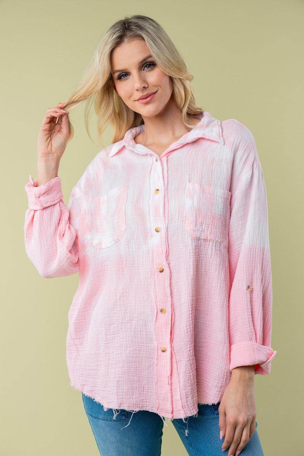 White Birch Full Size Long Sleeve Tie Dye Shirt for Women - Selvanelle