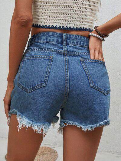 Distressed Raw Hem Denim Shorts for Stylish Summer Wear - Selvanelle