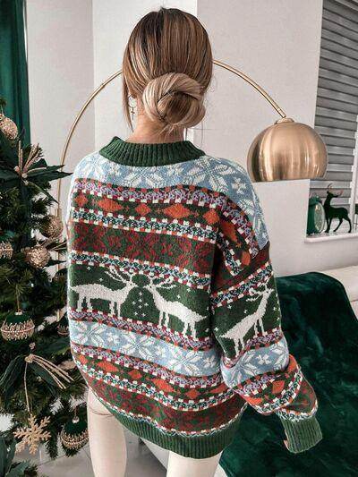 Geometric Round Neck Dropped Shoulder Sweater for Women - Selvanelle