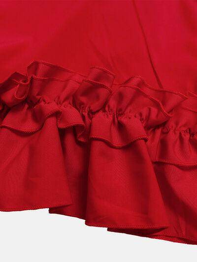 Frill Tie Neck Three-Quarter Sleeve Dress for Women - Selvanelle