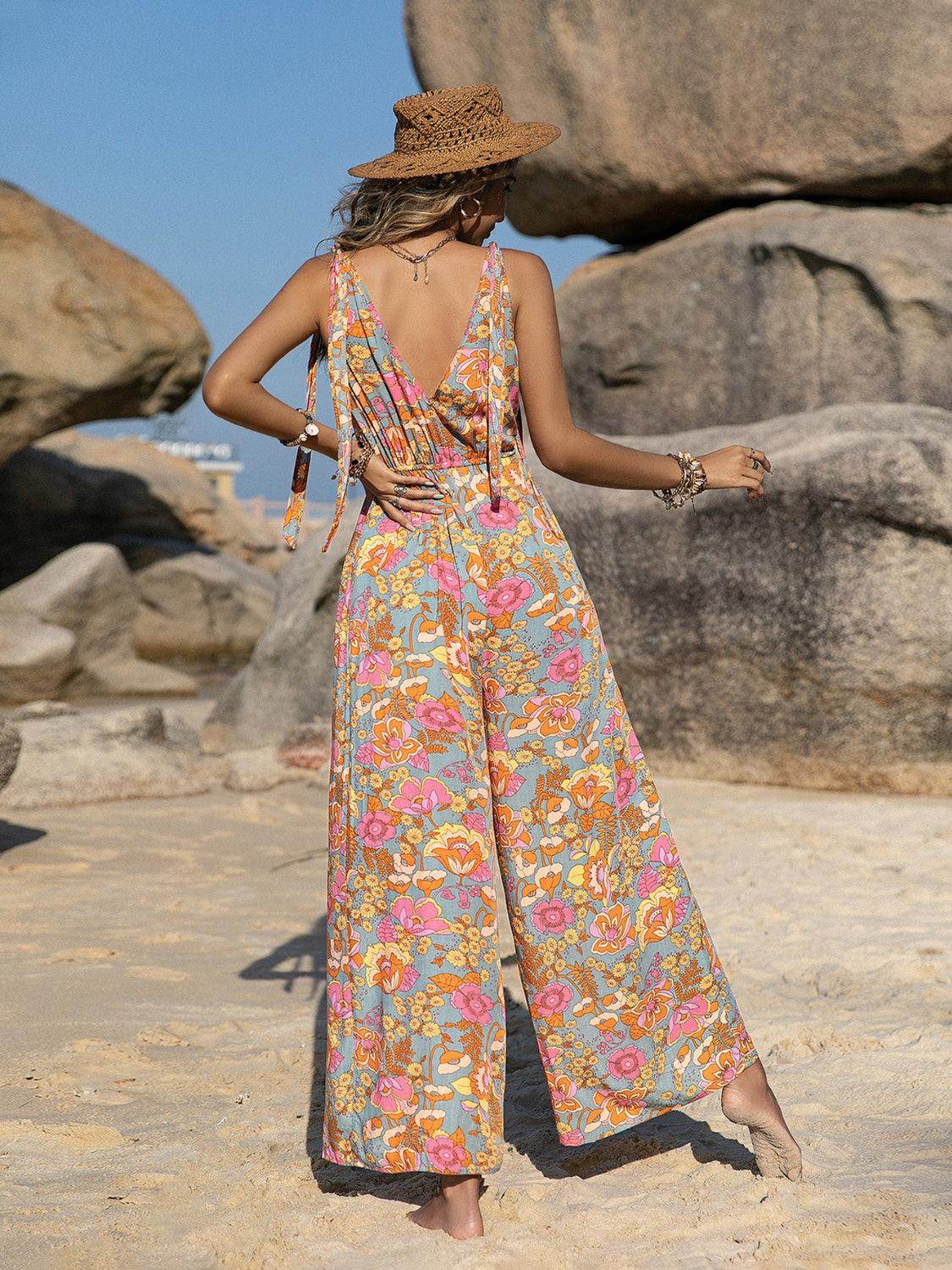 V-Neck Wide Leg Jumpsuit for Effortless Chic Style - Selvanelle