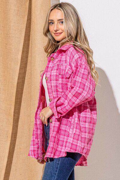 And The Why Full Size Tweed Button Down Long Sleeve Shacket - Selvanelle