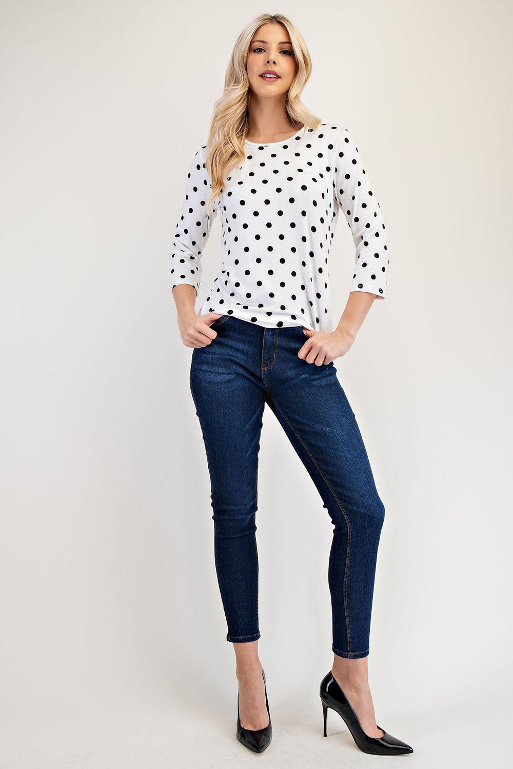 Celeste Full Size Polka Dot Three-Quarter Sleeve T-Shirt