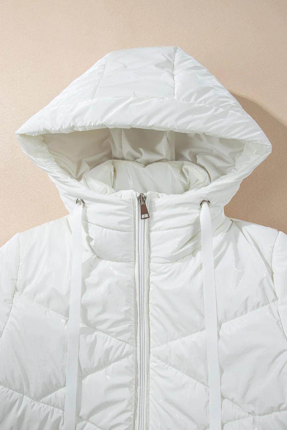 Drawstring Zip Up Long Sleeve Hooded Winter Coat for Women - Selvanelle