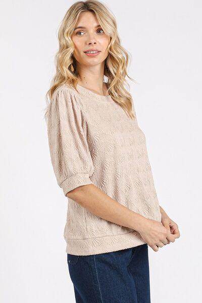Mittoshop Fan Shell Texture Short Puff Sleeve Knit Top - Selvanelle
