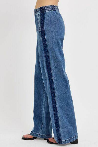 RISEN Full Size Elastic Waist Wide Leg Jeans Plus Size Women - Selvanelle
