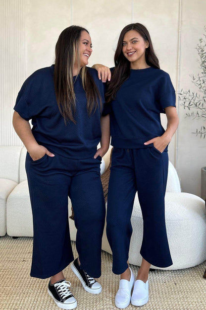 Double Take Full Size Texture Top and Pants Set for Women - Selvanelle