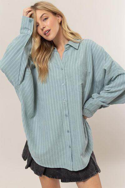 HYFVE Stripe Button Down Long Sleeve Oversized Shirt Chic - Selvanelle