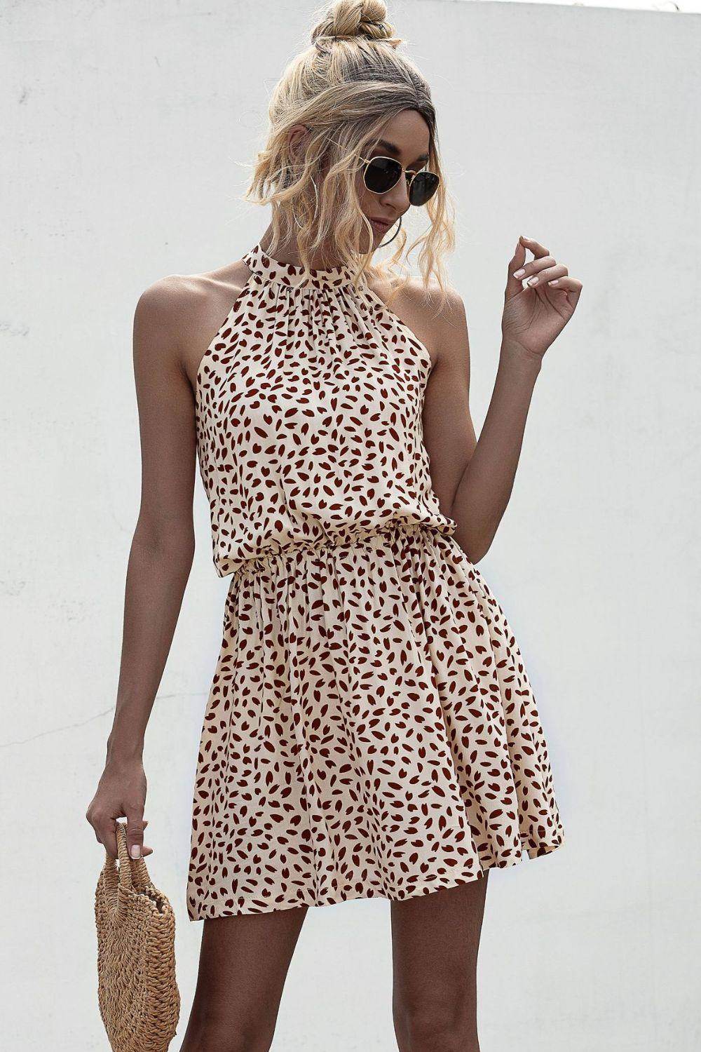 Stylish Printed Grecian Neck Mini Dress for Women - Selvanelle