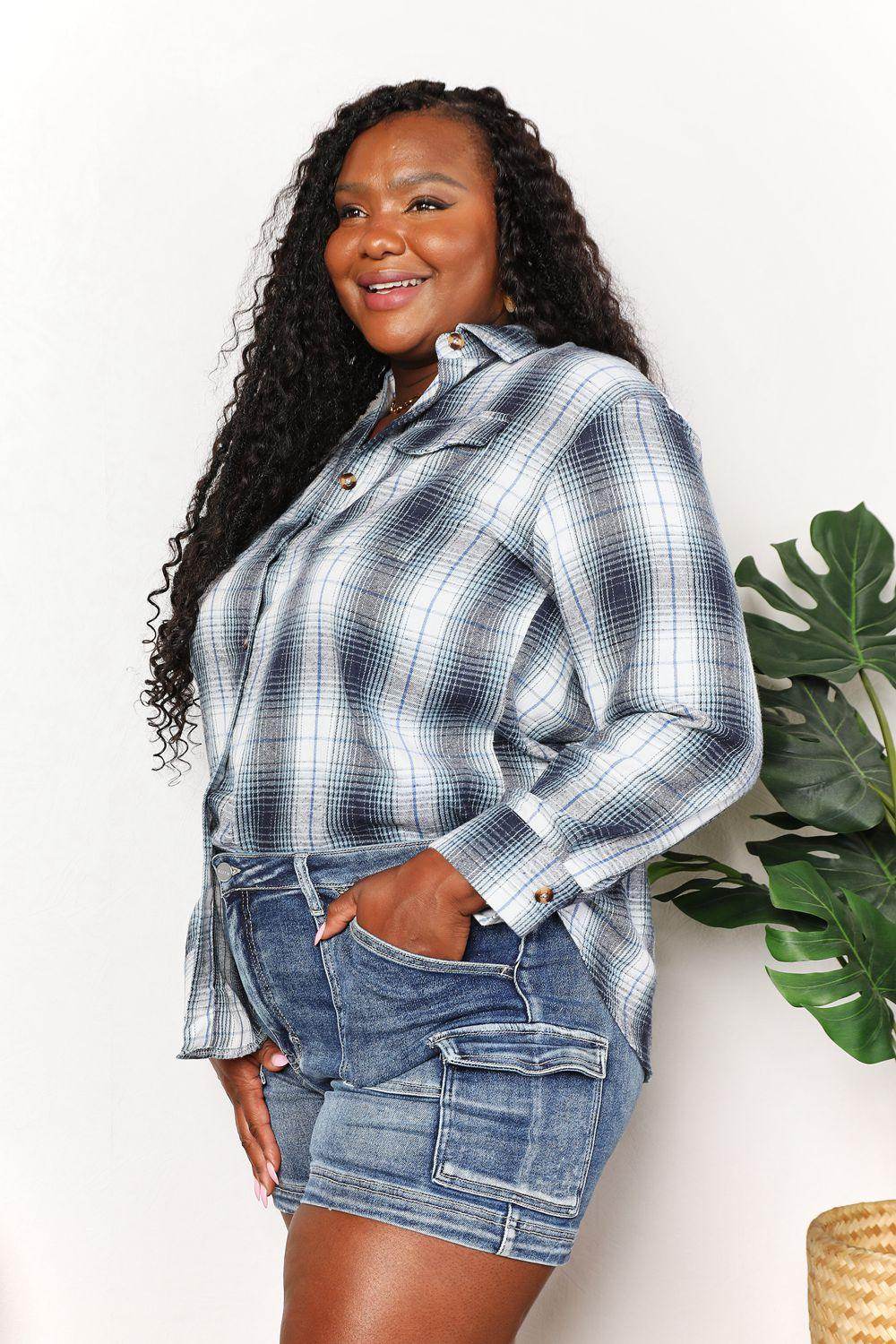 Mandy Plaid Dropped Shoulder Shirt for Casual Chic Style - Selvanelle