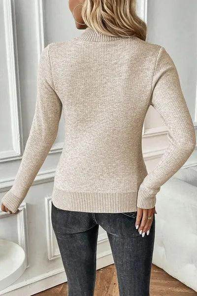 Mock Neck Long Sleeve Sweater for Women Comfortable Fit - Selvanelle