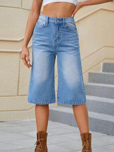 High Waist Denim Shorts with Pockets for Women Stylish - Selvanelle
