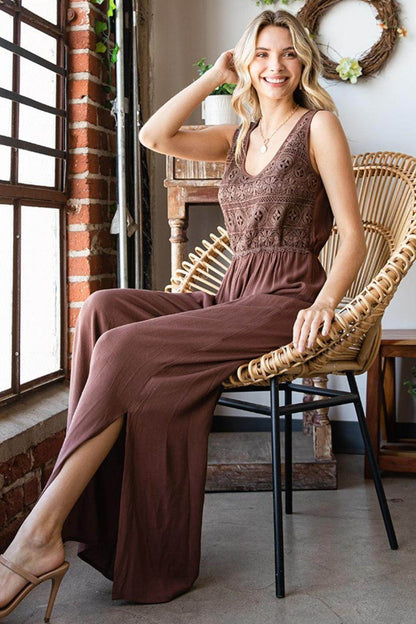 First Love Tie Back Sleeveless Slit Wide Leg Jumpsuit for Women - Selvanelle