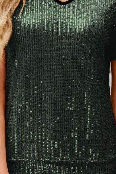 Sequin Cold Shoulder Short Sleeve Blouse for Women - Selvanelle