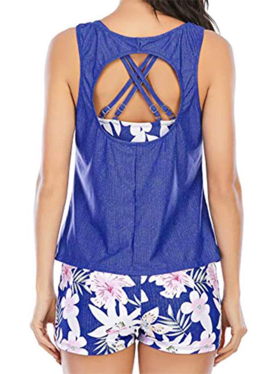 Cutout Printed Round Neck Three-Piece Swim Set - Selvanelle