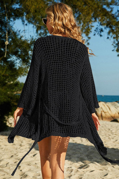 Tie-Waist Openwork Crochet Cover Up - Selvanelle