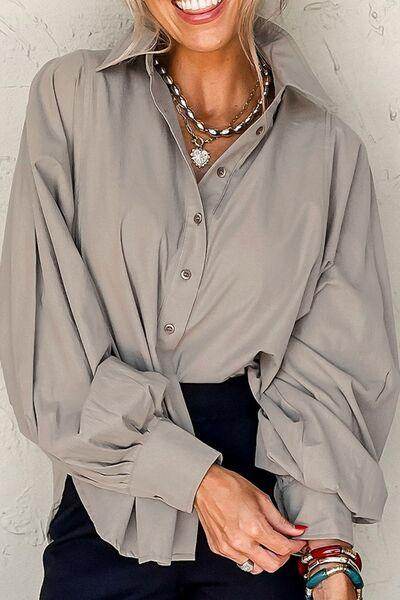 Button Down Collared Neck Long Sleeve Shirt for Women - Selvanelle