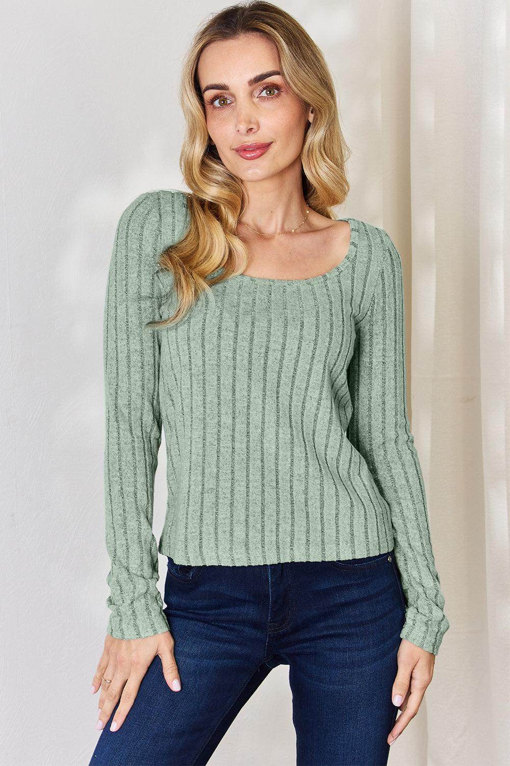 Basic Bae Full Size Ribbed Long Sleeve T-Shirt for Women - Selvanelle