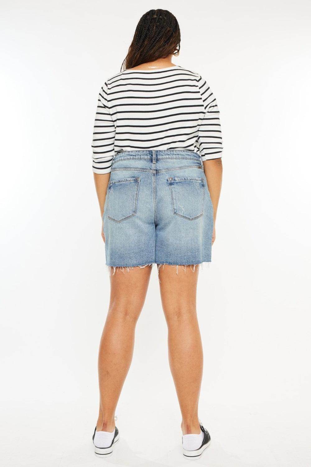 Kancan Full Size Raw Hem High Waist Denim Shorts for Women - Selvanelle