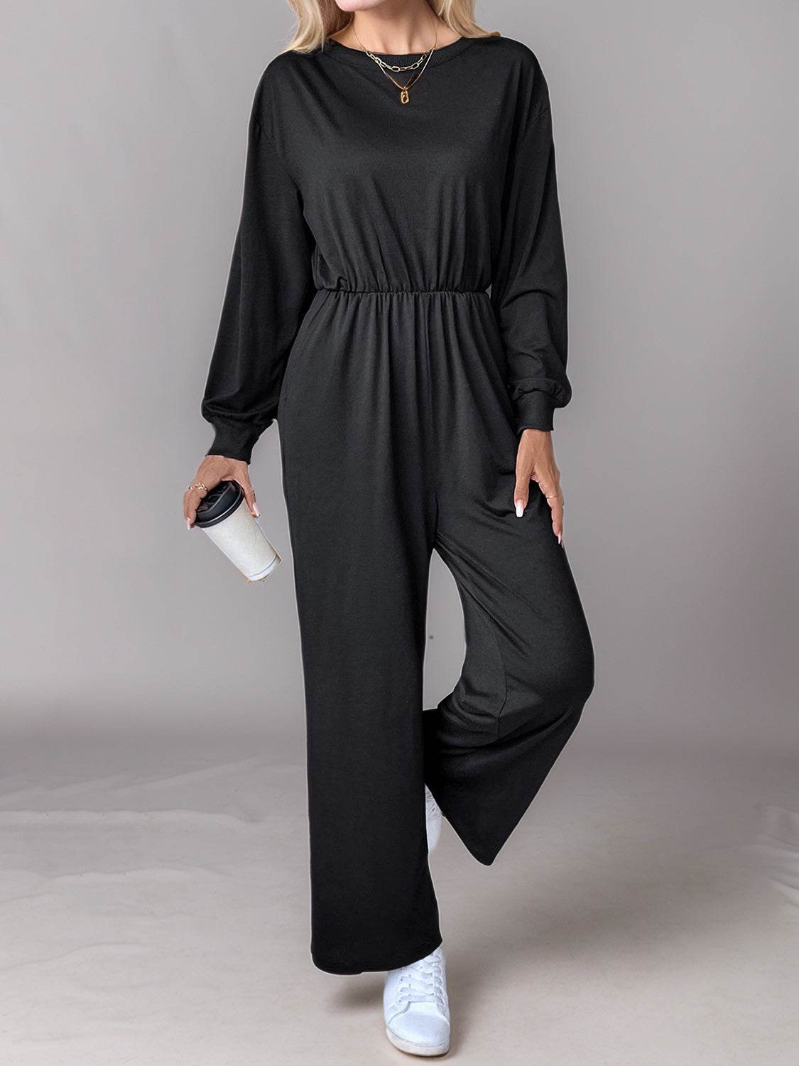 Tied Round Neck Wide Leg Jumpsuit - Selvanelle