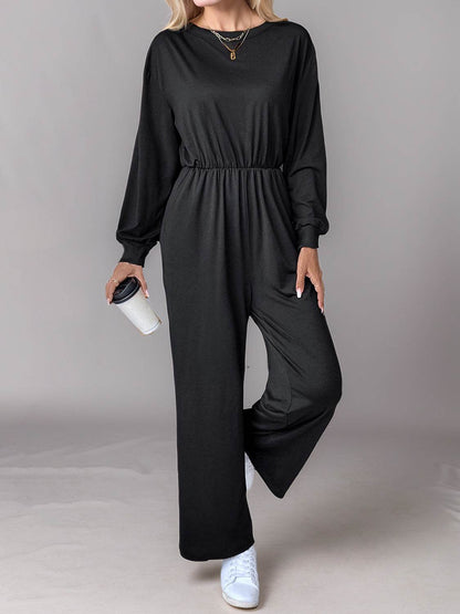 Tied Round Neck Wide Leg Jumpsuit - Selvanelle