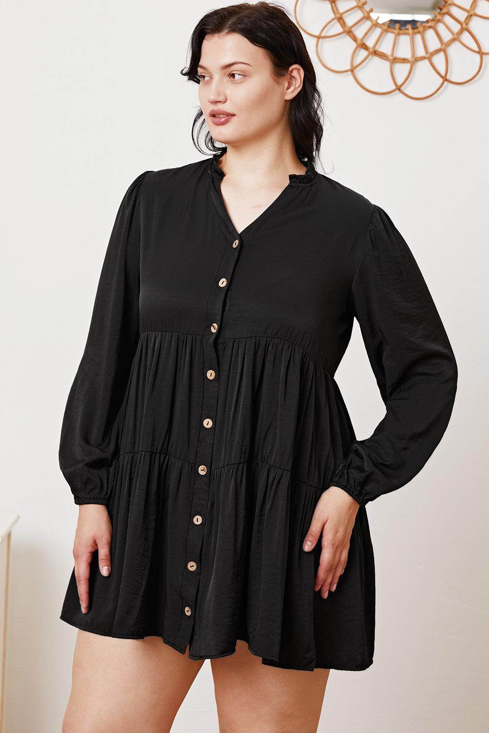 Ruffled Button Up Long Sleeve Tiered Shirt for Women - Selvanelle