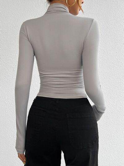 Devine Mock Neck Long Sleeve T-Shirt for Women Casual Wear - Selvanelle
