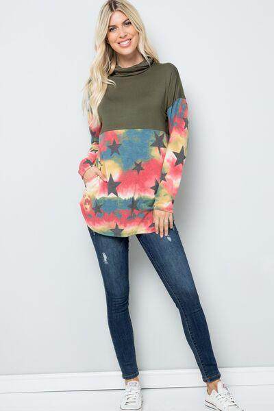Celeste Full Size Tie-Dye Star Print Long Sleeve Blouse - Selvanelle