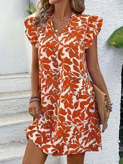 Printed Notched Cap Sleeve Mini Dress for Effortless Style - Selvanelle