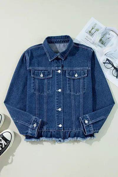 Raw Hem Long Sleeve Denim Jacket for Stylish Women - Selvanelle