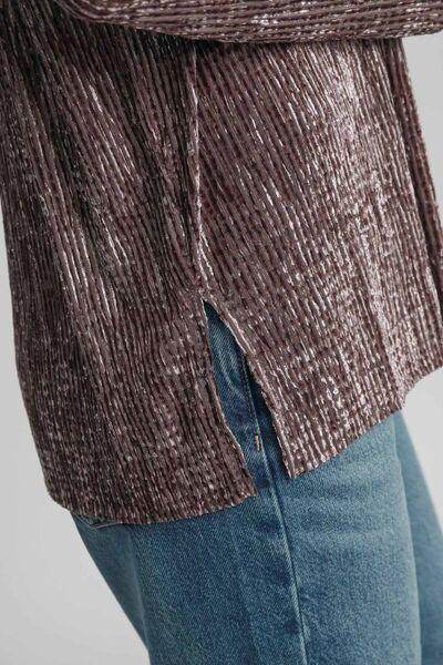 Umgee Side Slit Texture Button Up Shirt for Stylish Looks - Selvanelle