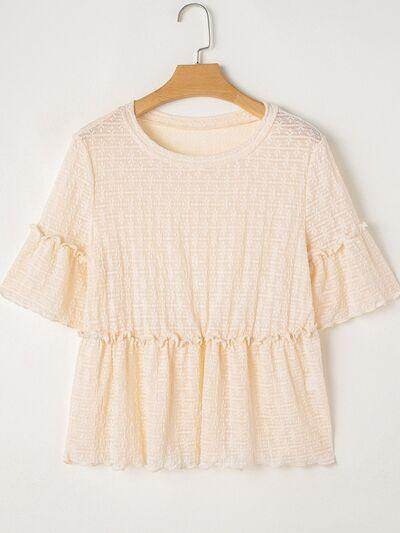 Frill Round Neck Half Sleeve Blouse for Women in Stylish Design - Selvanelle