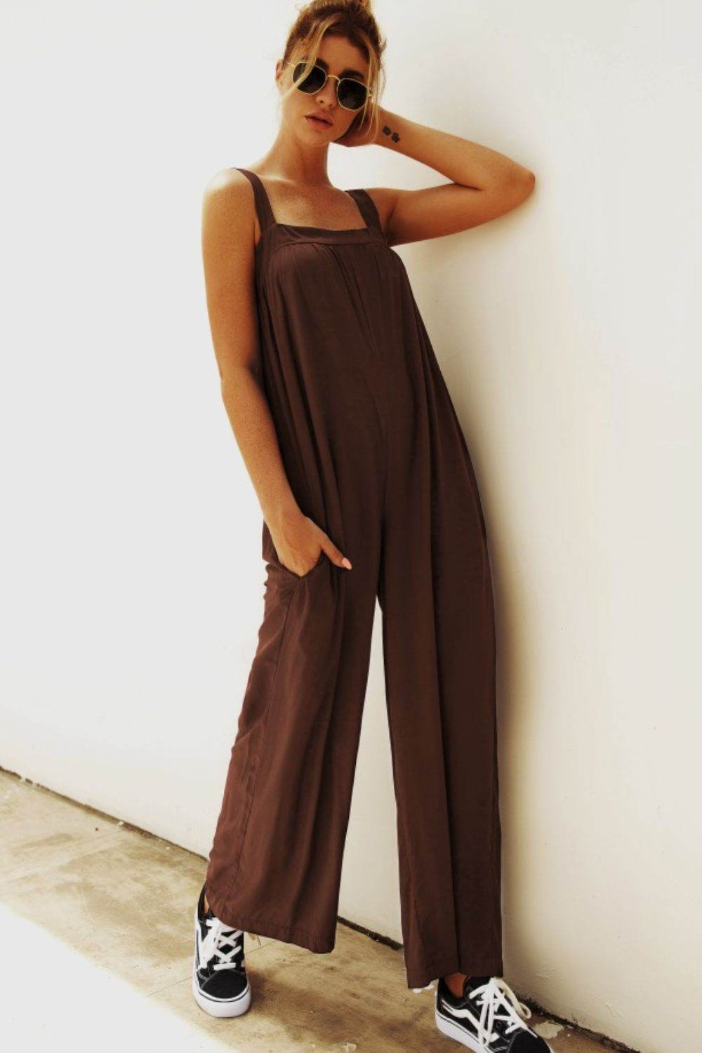 Wide Strap Wide Leg Jumpsuit - Selvanelle