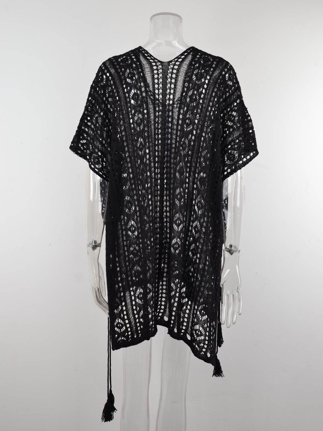 Angel Wings Cutout V-Neck Cover-Up with Tassel - Selvanelle