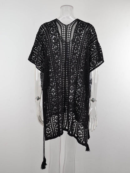 Angel Wings Cutout V-Neck Cover-Up with Tassel - Selvanelle