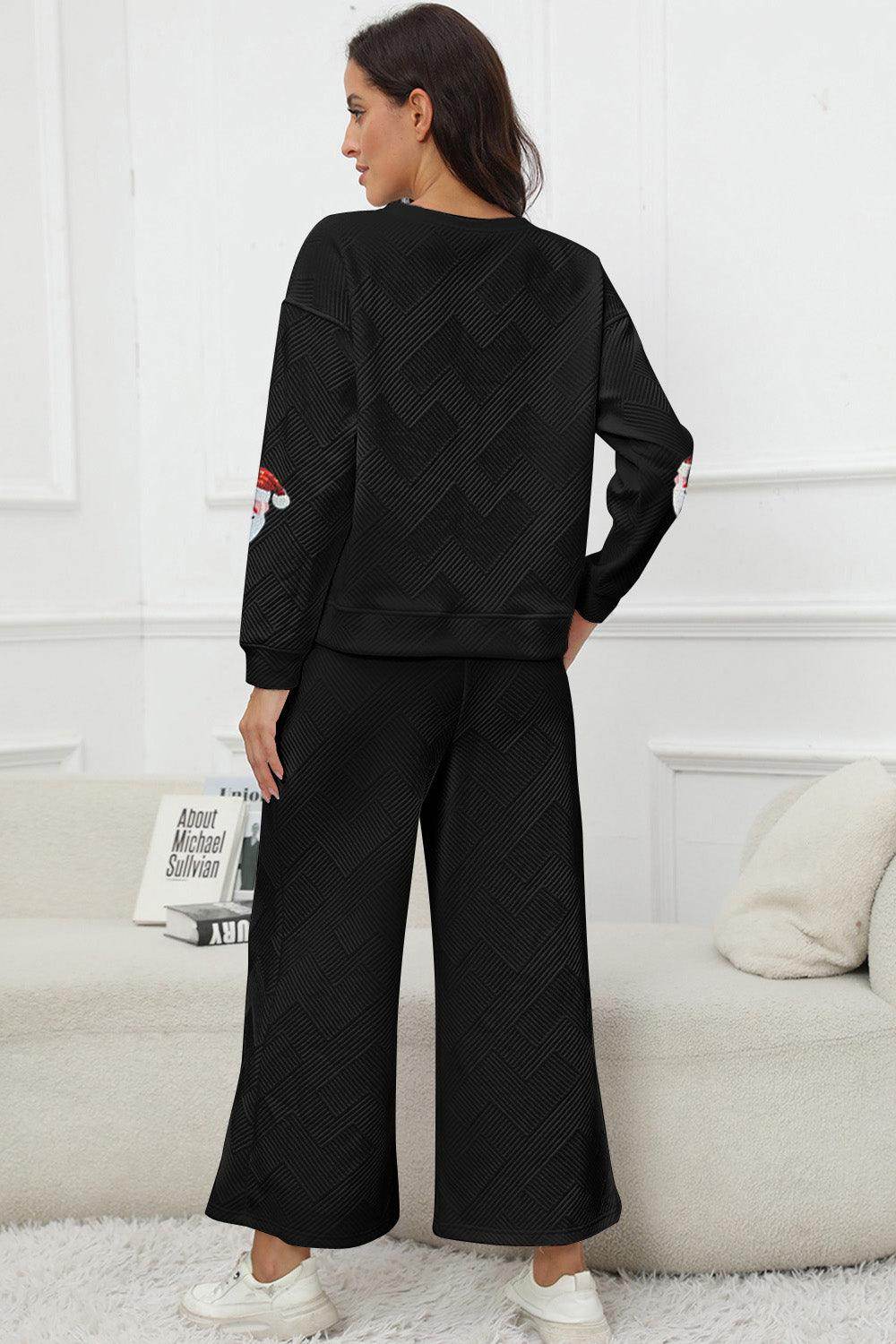 Santa Sequin Round Neck Top and Pants Set for Women - Selvanelle