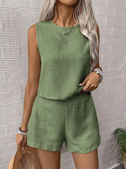 Round Neck Sleeveless Top and Shorts Set for Women - Selvanelle