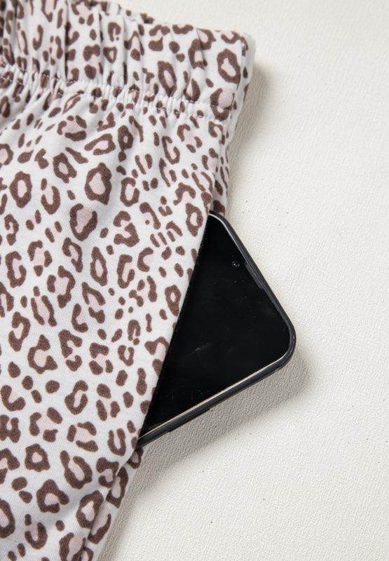 Leopard Button Down Long Sleeve Top and Pants Lounge Set - Selvanelle
