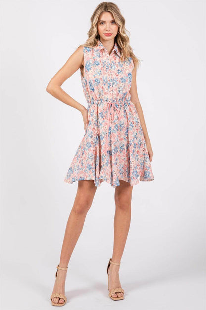 GeeGee Full Size Floral Eyelet Sleeveless Mini Dress for Summer - Selvanelle