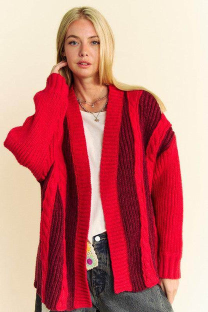 Davi & Dani Cable-Knit Color Block Open Front Cardigan Cozy - Selvanelle
