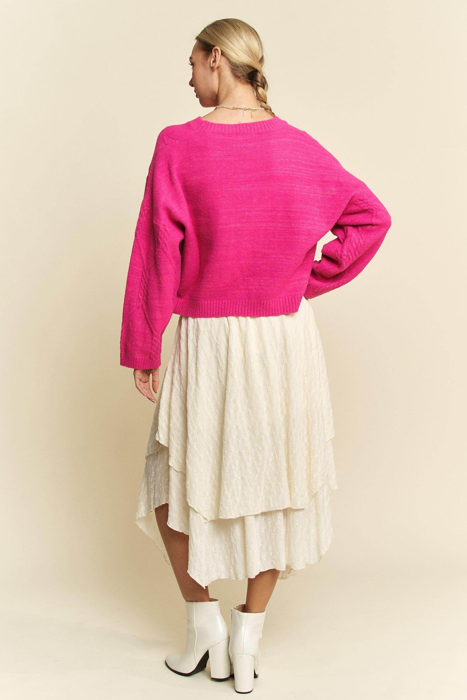Davi & Dani Diamond Cable Pattern Drop Shoulder Sweater - Selvanelle