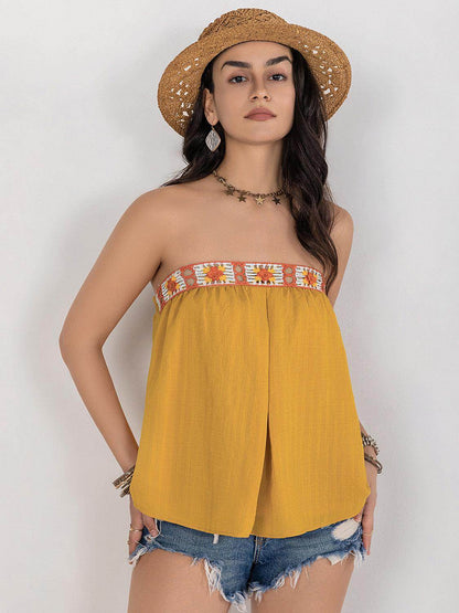 Embroidered Tube Sleeveless Top for Stylish Summer Wear - Selvanelle