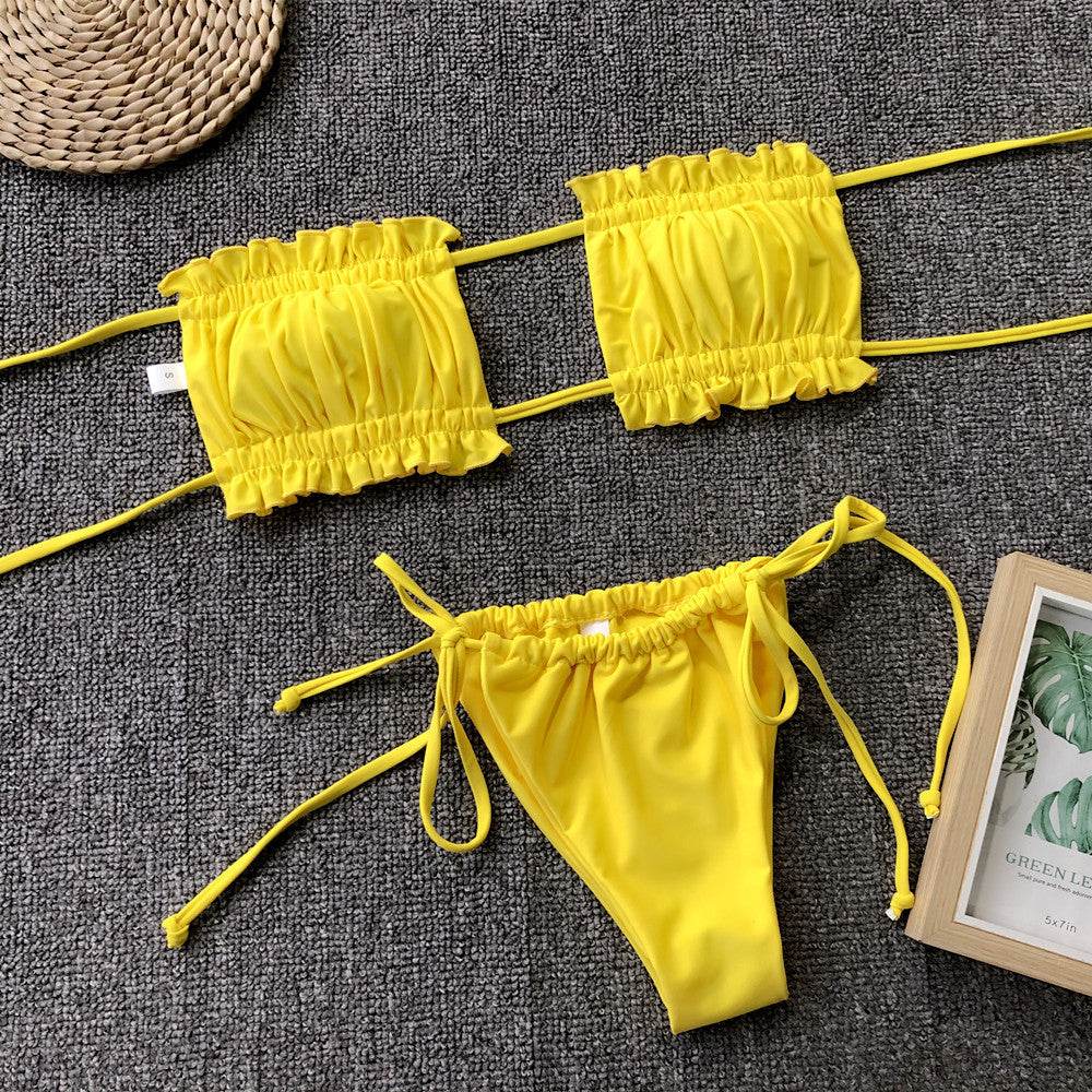 Frill Trim Ruched Bikini Set - Selvanelle